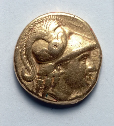 Stater: Head of Athena, r., with crested Corinthian helmet, barley left (obverse) by Unknown, metalwork, -336--323