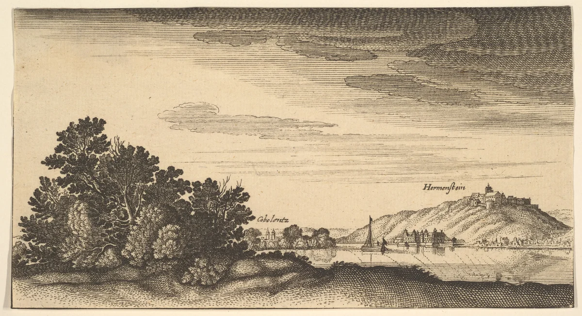 Coblentz and Ehrenbreitstein [copy] by Abraham Aubri, print, 1644