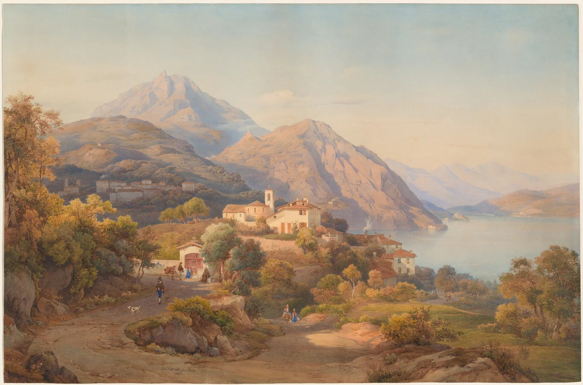 A Summer Evening at the Lago Maggiore by Salomon Corrodi, drawing, 1845