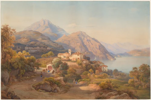 A Summer Evening at the Lago Maggiore by Salomon Corrodi, drawing, 1845