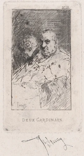 Two cardinals by Mariano Fortuny, print, 1860-1870
