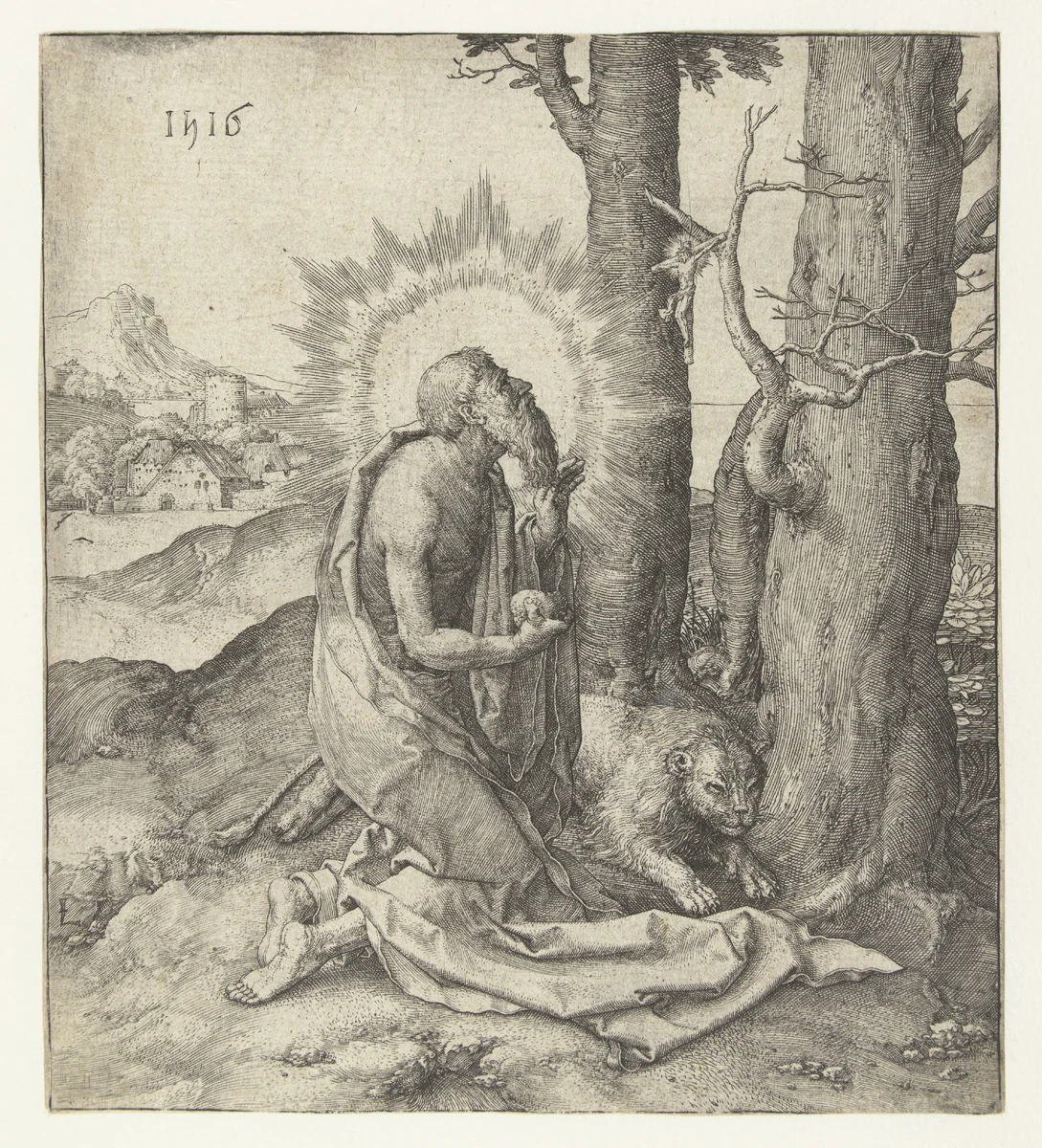 De heilige Hieronymus by Unknown, print, 1516