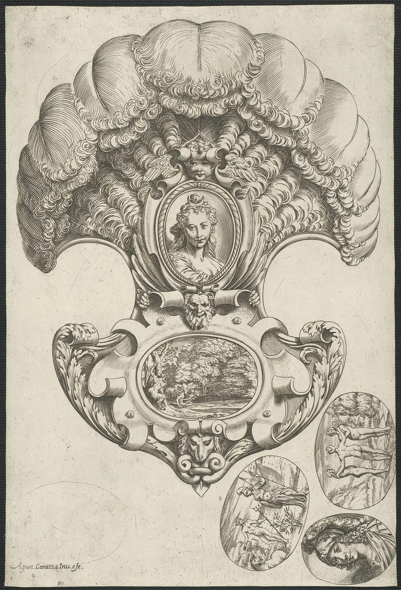 A Headpiece in the Form of a Fan by Agostino Carracci, print, 1584-1600
