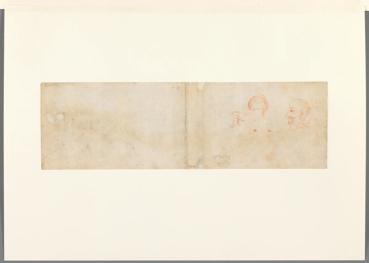 Hoofd van een jonge man en face en en profil by Unknown, drawing, 1550