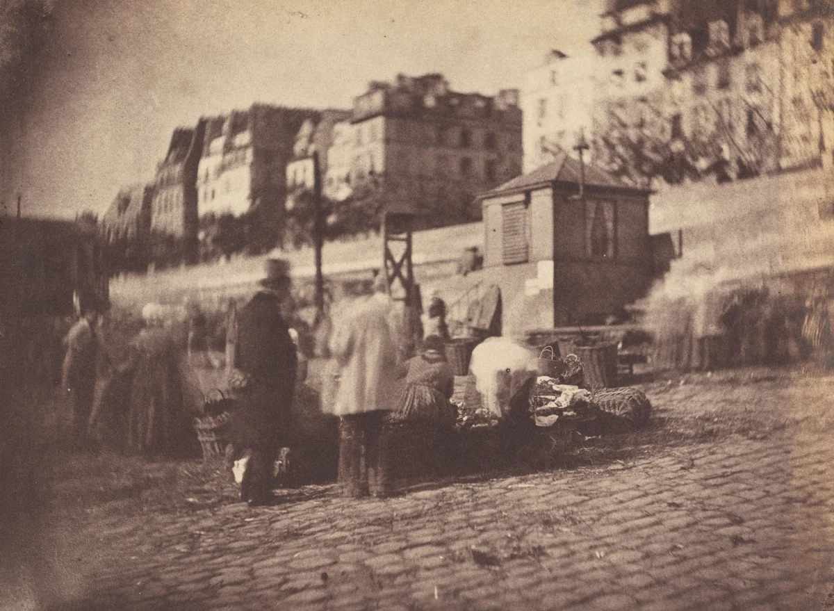 Scène de Marché au Port de l'Hôtel de Ville, Paris (Market Scene at the Port of the Hôtel de Ville, Paris) by Charles Nègre, photograph, 1852