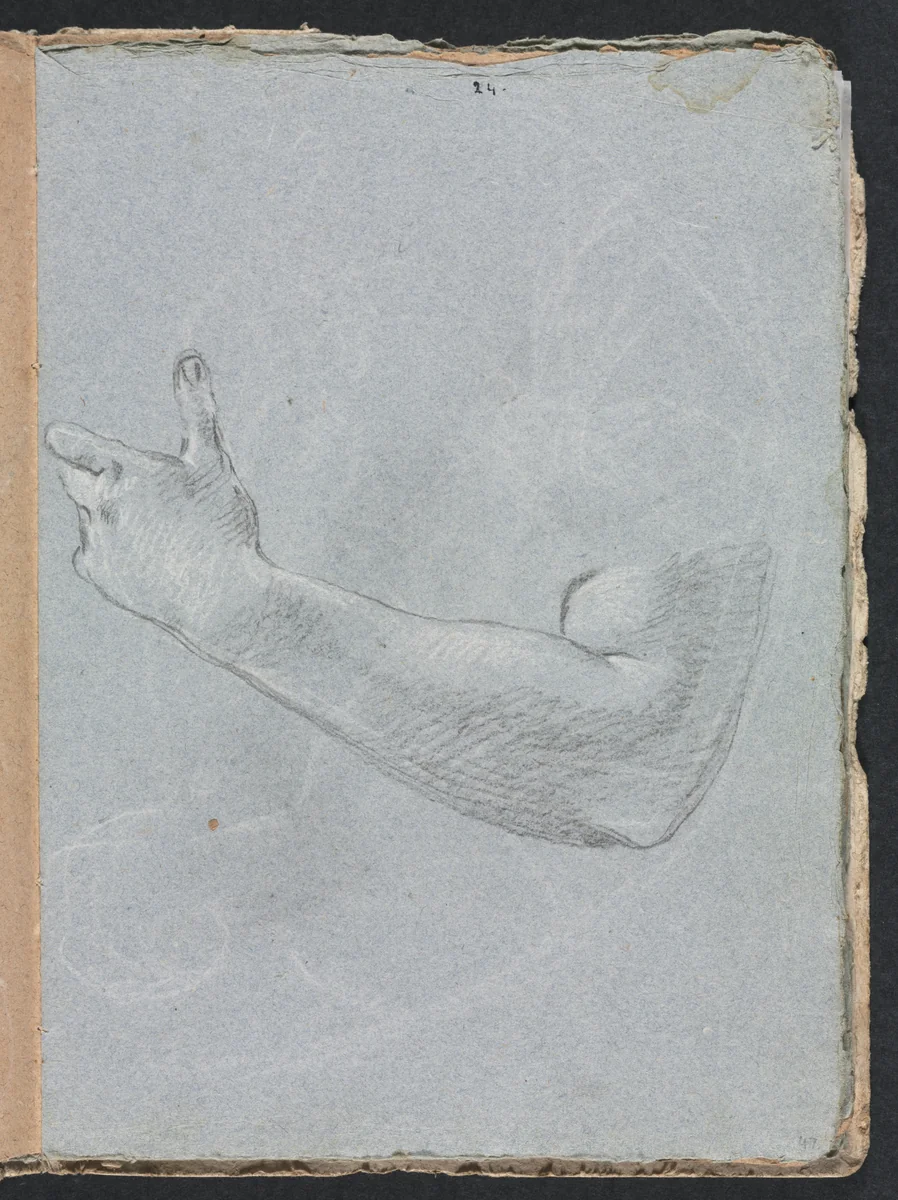 Verona Sketchbook: Left arm and hand (page 47) by Francesco Lorenzi, book, 1760