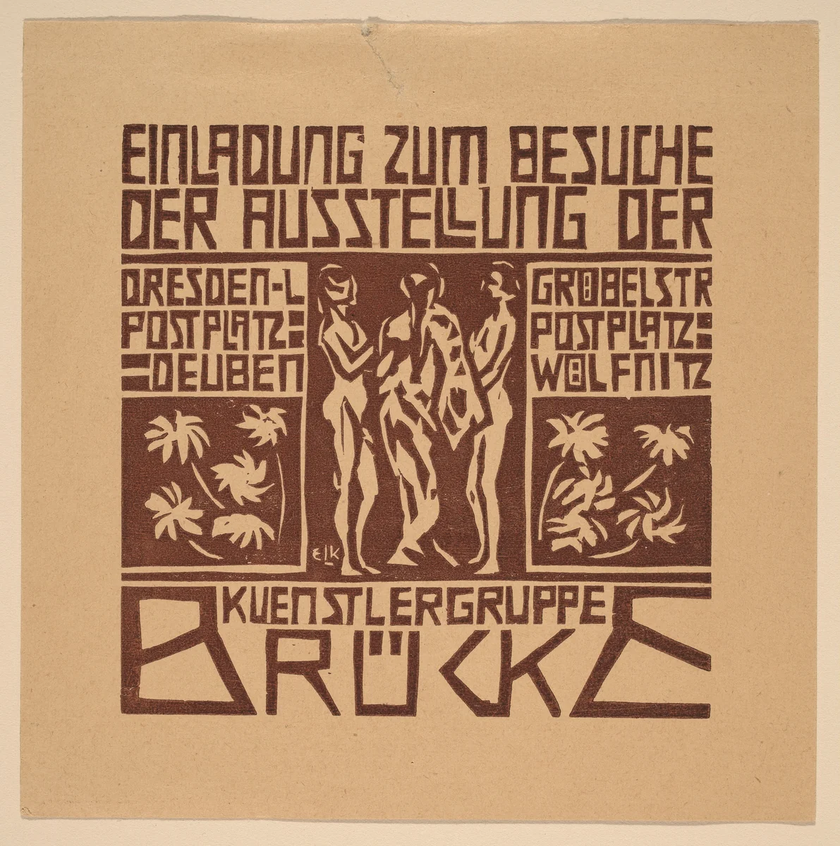 Einladung...Ausstellung der Kuenstlergruppe Brücke (Invitation to an Exhibition of the Artists' Group Brücke) by Ernst Ludwig Kirchner, print, 1906