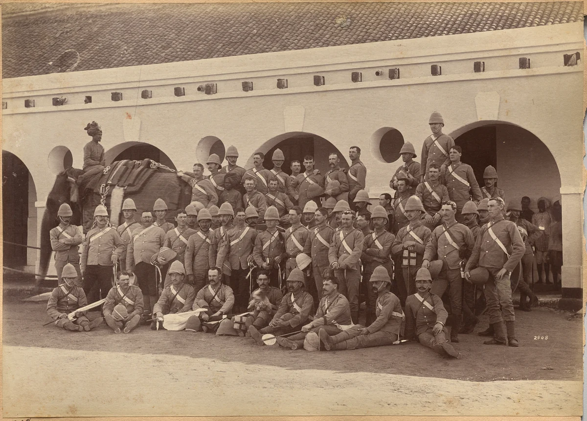 Men of Elephant Battery, Jhansi (verso) by Raja Deen Dayal, photograph, 1877-1892