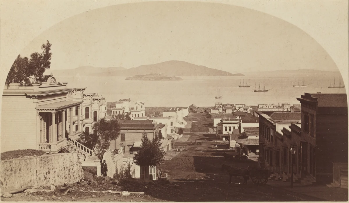 Alcatraz Island and San Francisco Bay, Looking North by Carleton E. Watkins, photograph, 1880-1889