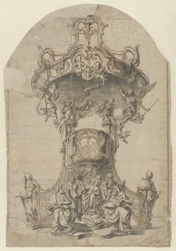 Ontwerp voor de preekstoel in de St. Laurentiuskerk te Lokeren by Theodor Verhaegen, drawing, 1734-1736