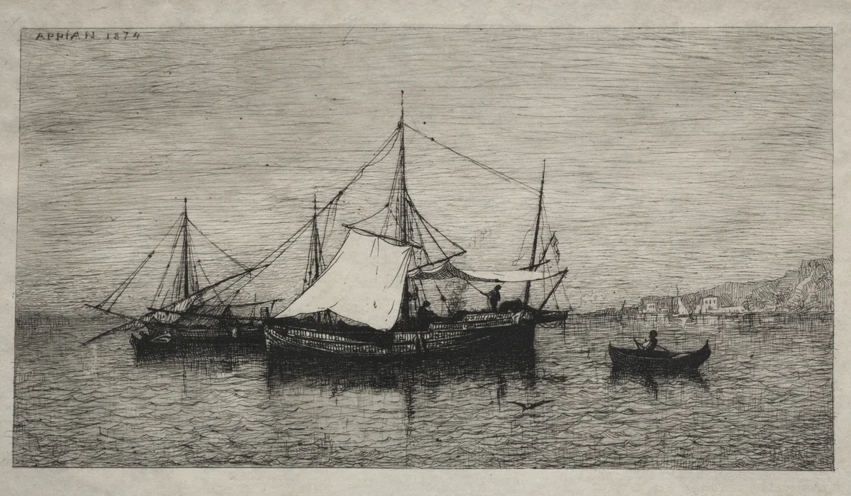 Boats of Cabotage (Coasts of Italy) by Adolphe Appian, print, 1874