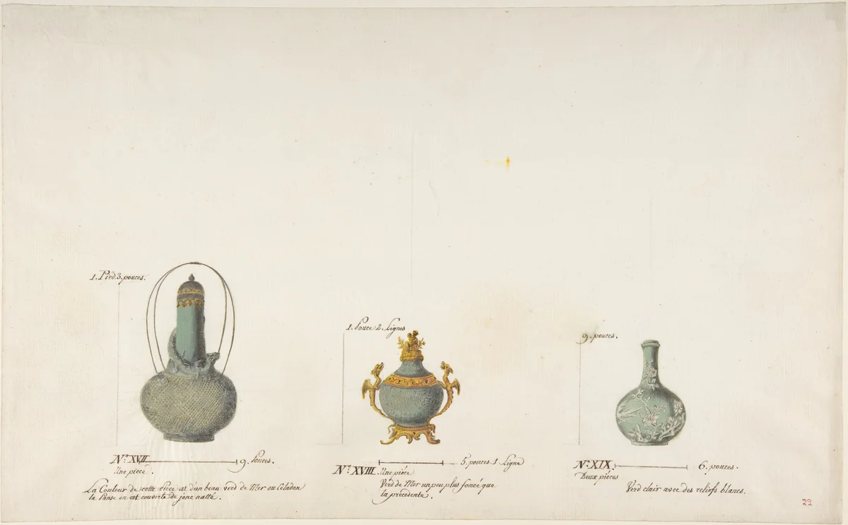 Design for Three Vases by anonymous, drawing, 1765-1790