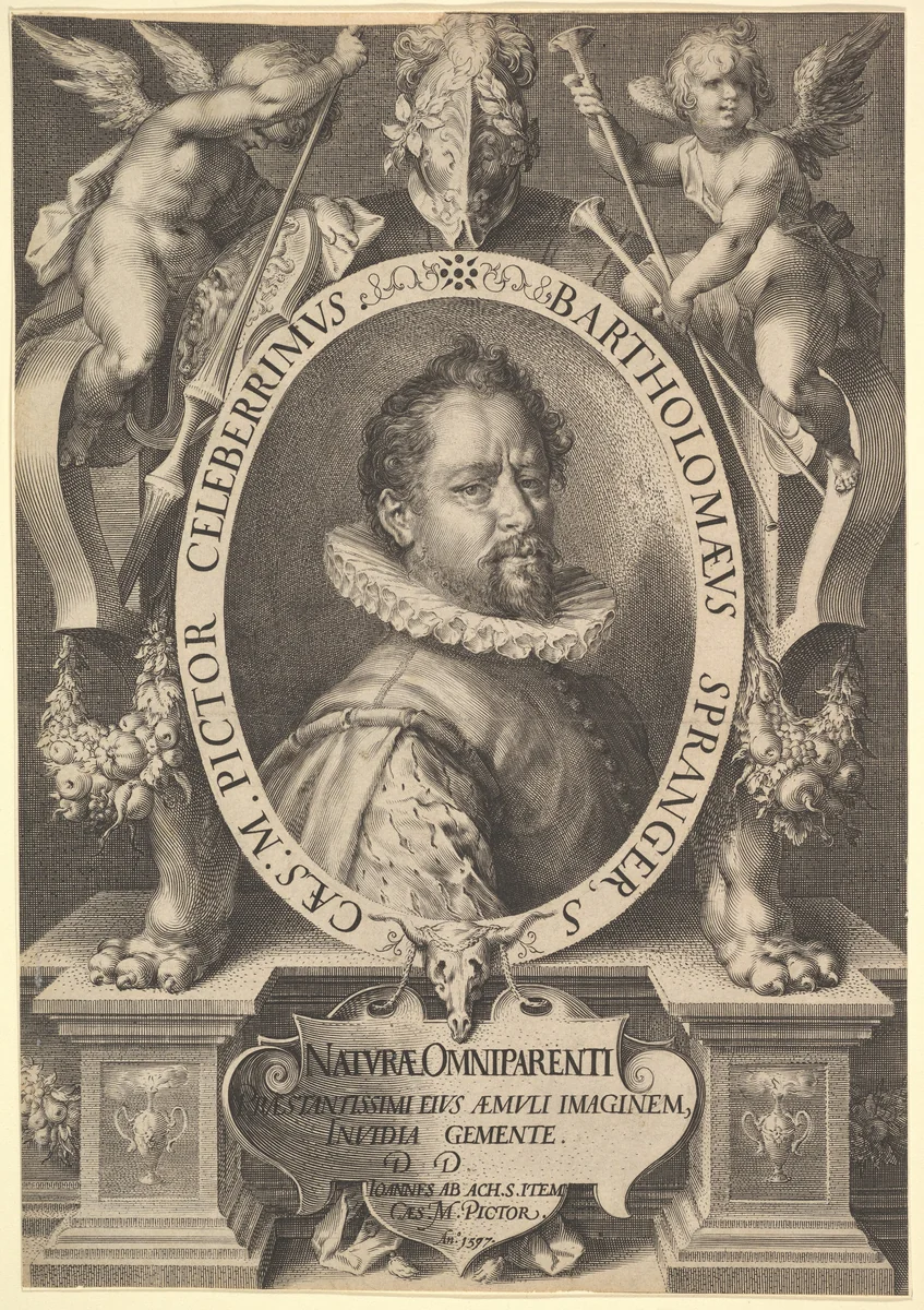 Portrait of Bartholomeus Spranger by Jan Muller, print, 1597