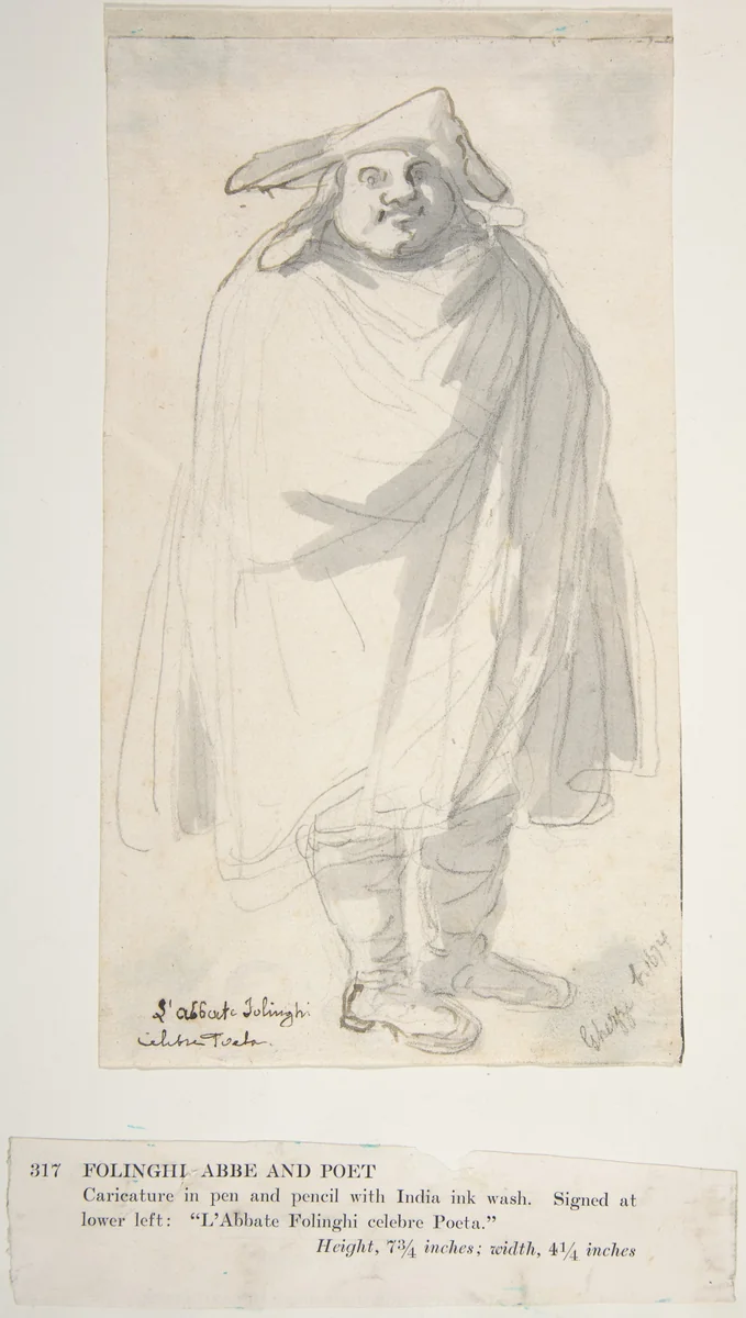 A Caricature of L'Abbate Folinghi by Pier Leone Ghezzi, drawing, 1674-1755