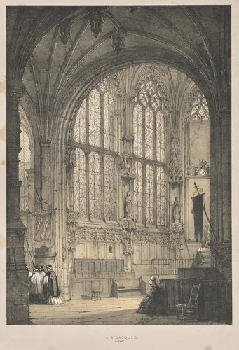 Architecture of the Middle Ages: In St. Jacques, Dieppe, East End, Interior by Joseph Nash, print, 1838
