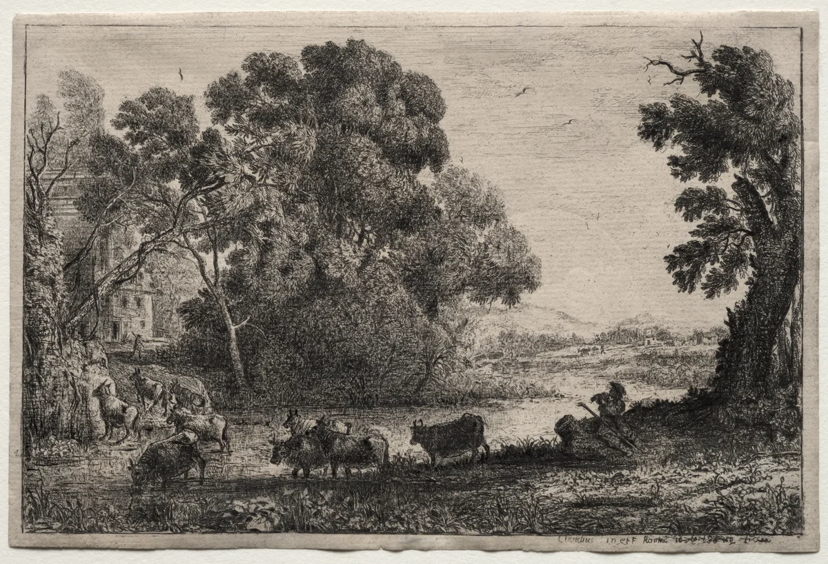 The Cowherder by Claude Lorrain, print, 1635-1636