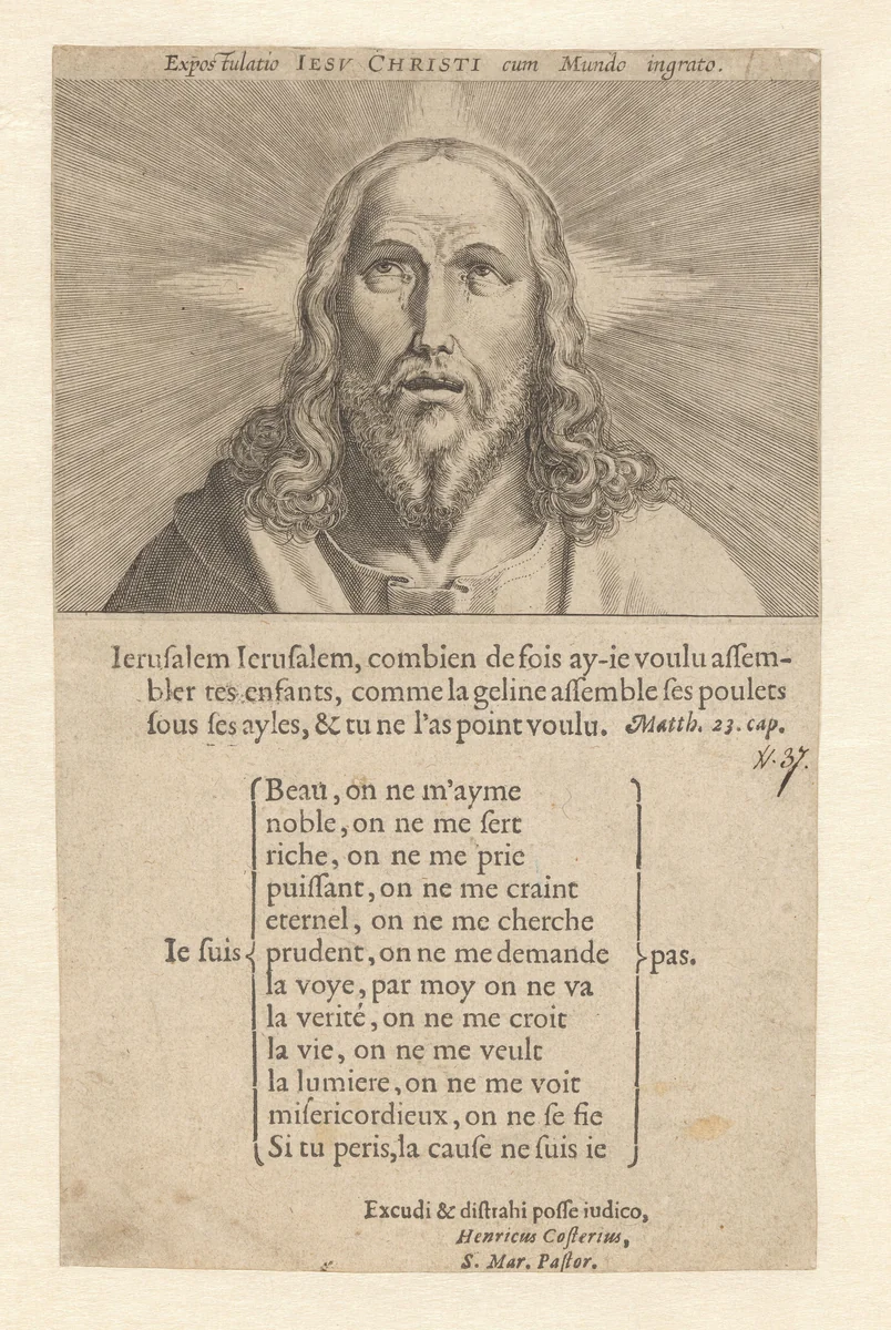 Christuskop met gebed eronder by anonymous, print, 1575-1600