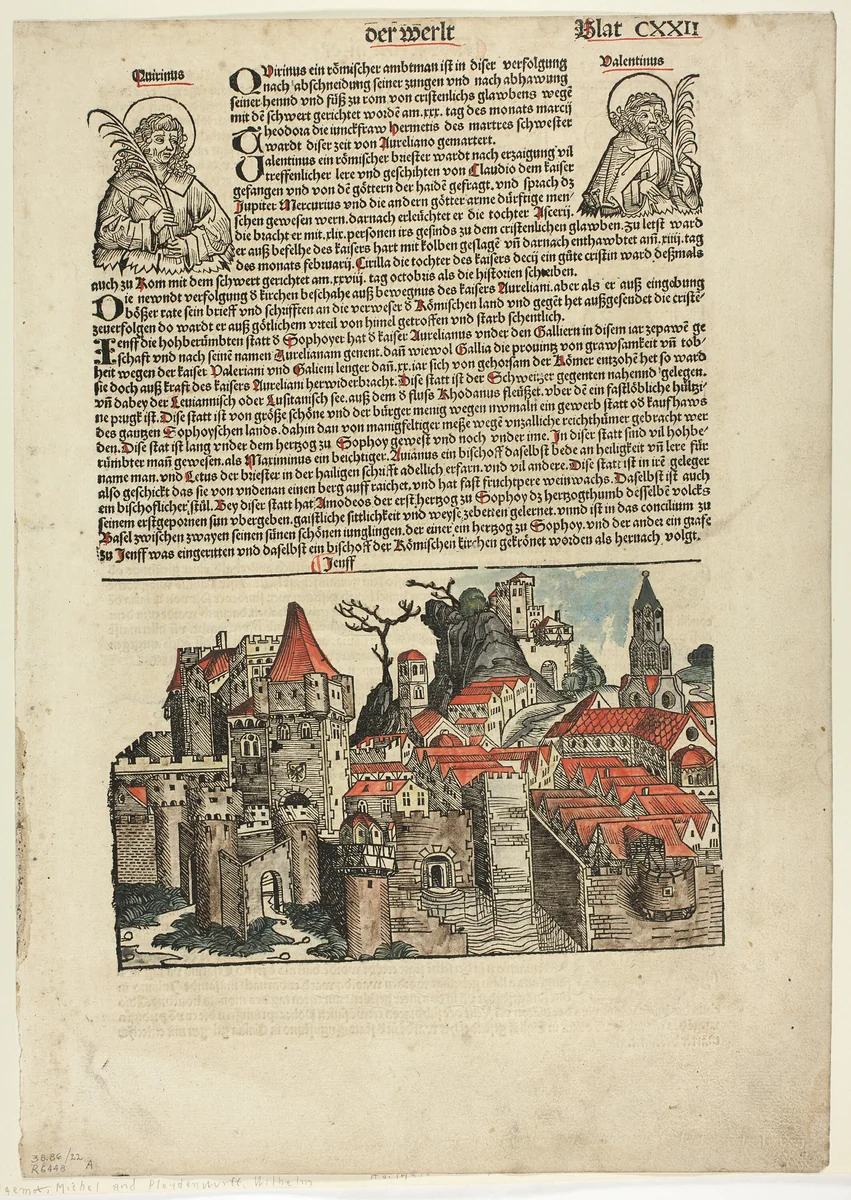Geneva from Schedel Weltchronik (Schedel’s World History), Plate 22 from Woodcuts from Books of the 15th Century by Michel Wolgemut
Wilhelm Pleydenwurff
Anton Koberger
Hartmann Schedel
Wilhelm Ludwig Schreiber, print, 1493