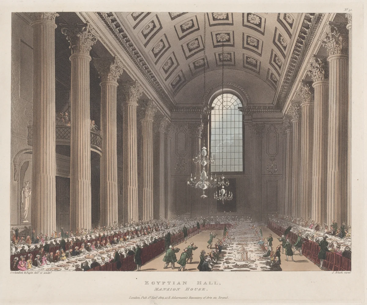 Egyptian Hall, Mansion House by Thomas Rowlandson, print, 1809