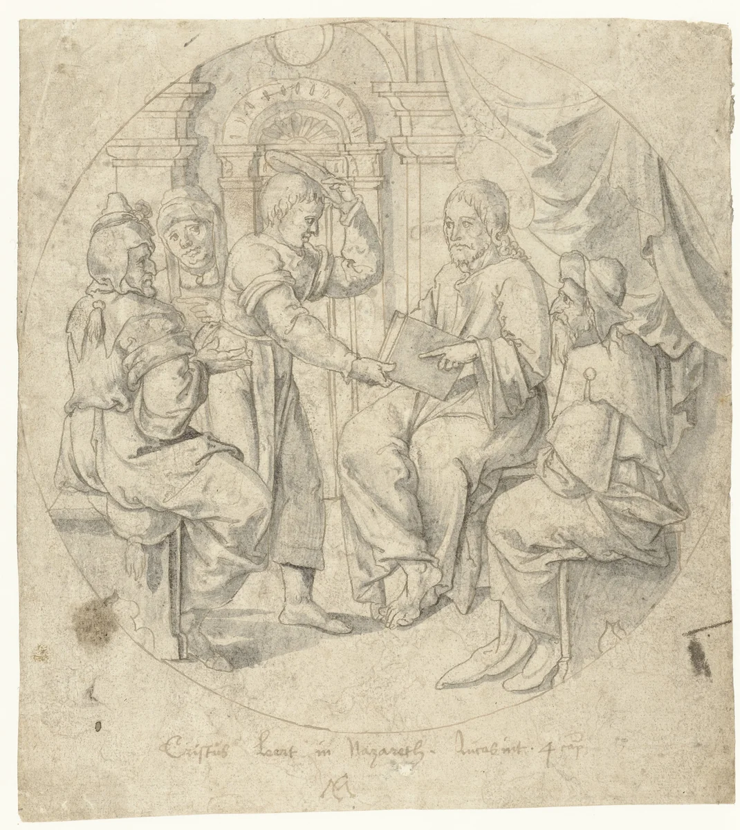 Christus in de synagoge te Nazareth by Monogrammist CM, drawing, 1800-1900