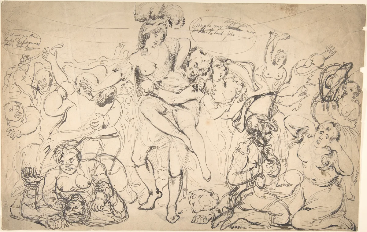 Caricature of a Drunken Debauch by anonymous, drawing, 1800-1900