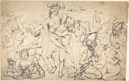 Caricature of a Drunken Debauch by anonymous, drawing, 1800-1900