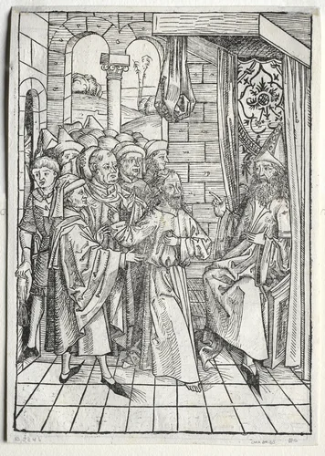 Der Schatzbehalter: Christ before Caiaphas (verso) by Michael Wolgemut, print, 1491
