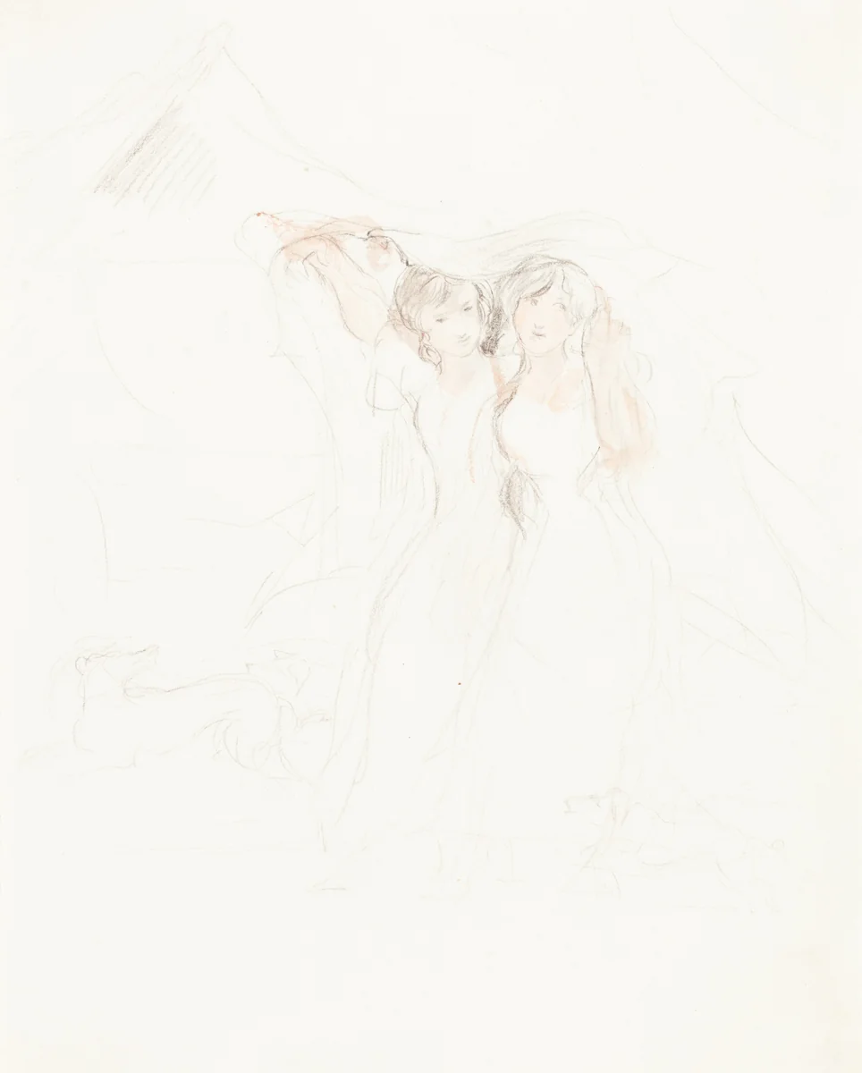 Two Girls under a Cloak by Sir David Wilkie, drawing, 1785-1841