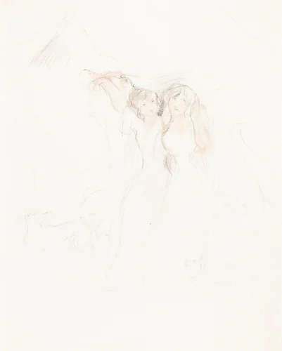 Two Girls under a Cloak by Sir David Wilkie, drawing, 1785-1841