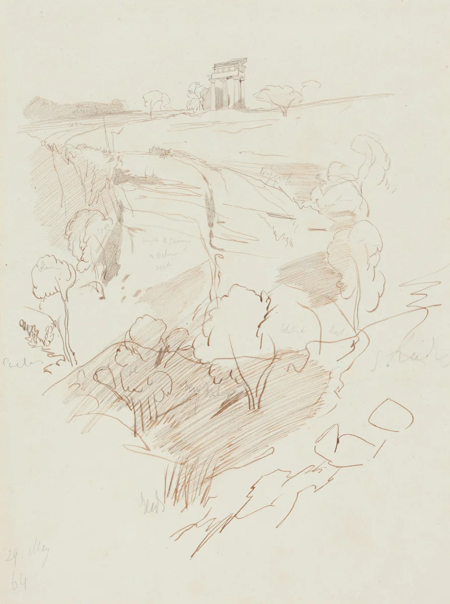 Ruined Temple on a Hill by Edward Lear, drawing, 1864
