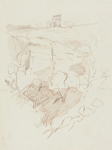 Ruined Temple on a Hill by Edward Lear, drawing, 1864