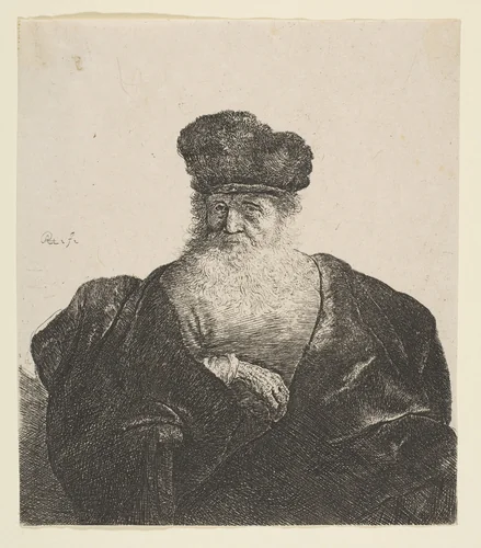 Old Man with Beard, Fur Cap, and Velvet Cloak by Rembrandt van Rijn, print, 1626-1636