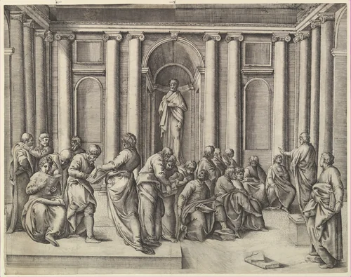 Christ among the Doctors by Battista Franco, print, 1525-1535