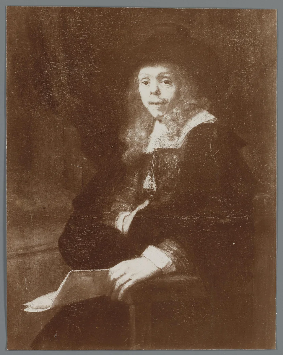 Fotoreproductie van een geschilderd portret van Gerard de Lairesse, door Rembrandt by anonymous, photograph, 1880-1920