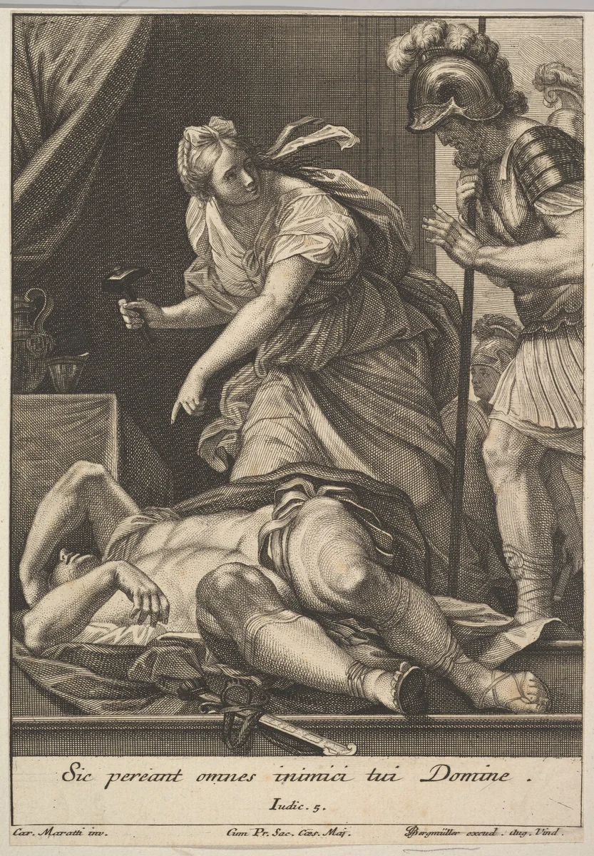 Jael slaying Sisera by Johann Georg Bergmüller, print, 1705-1762