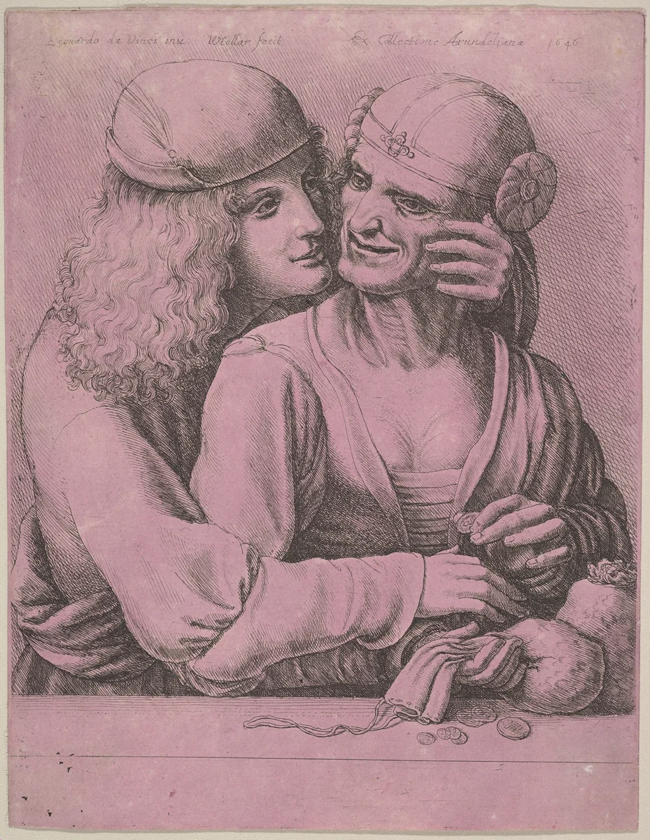 A young man caressing an old woman by Wenceslaus Hollar, print, 1646