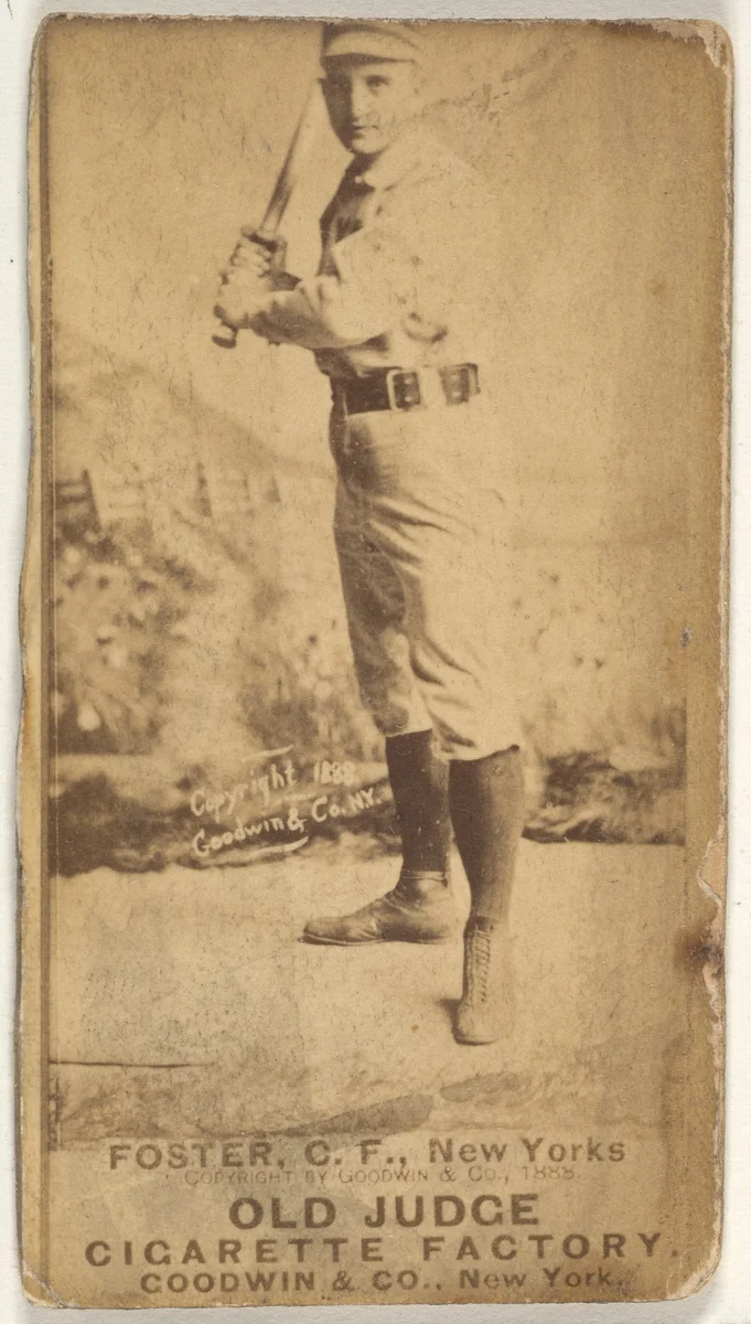 Elmer Ellsworth Foster, Center Field, New York, from the Old Judge series (N172) for Old Judge Cigarettes by Goodwin & Company, photograph, 1888