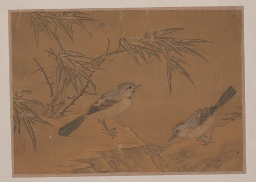 Two Birds and Bamboo Plant by Unidentified Artist, painting, 1368-1911