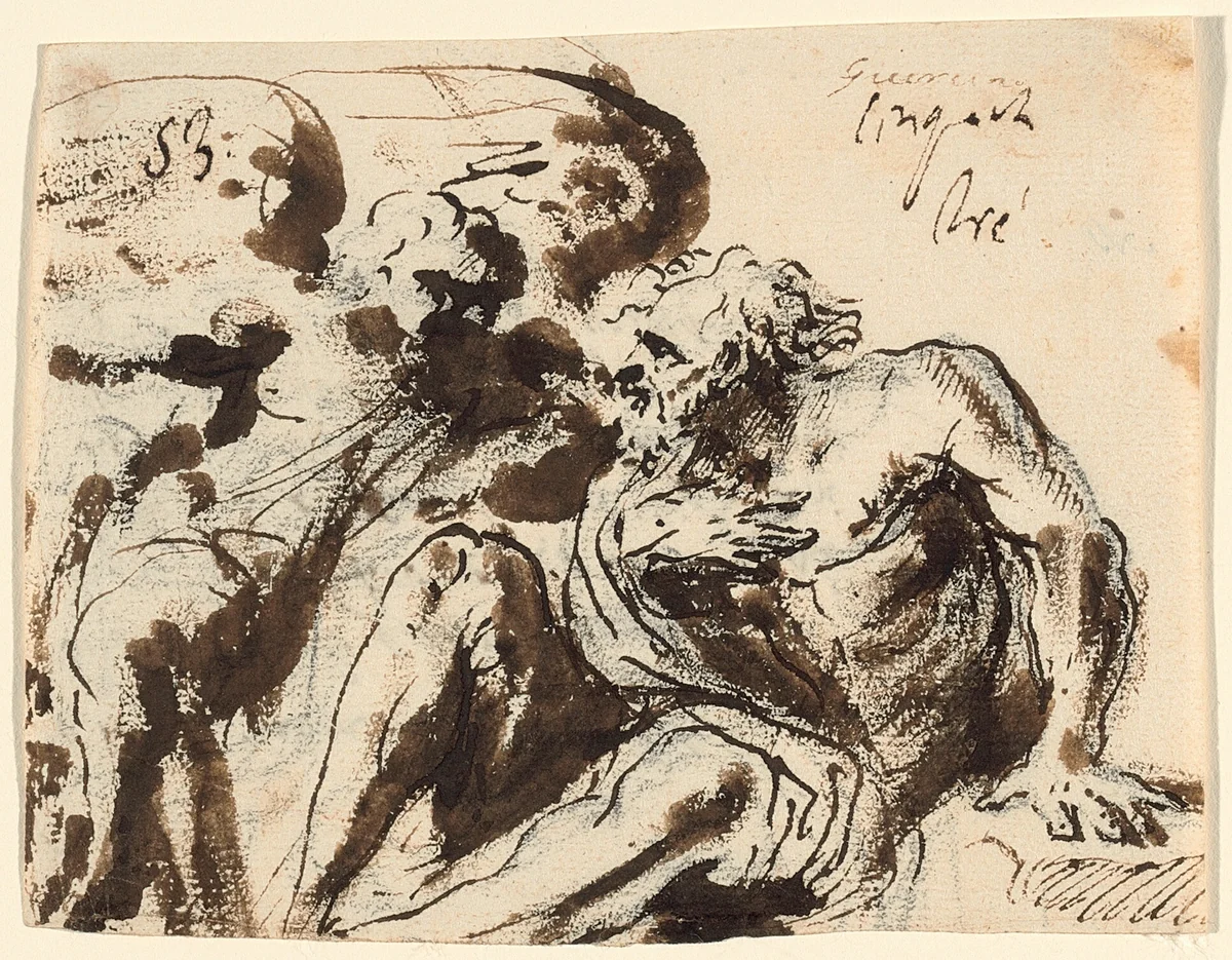 Angel Comforting a Hermit Saint by Giovanni Battista Pace, drawing, 1660-1669