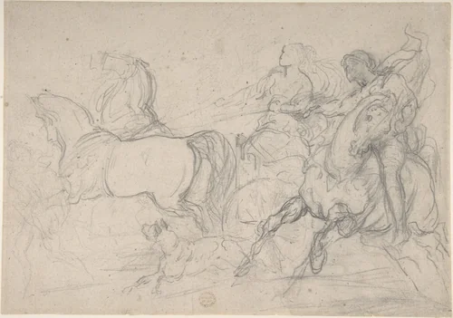 Charioteer and Horseman by Théodore Gericault, drawing, 1800-1850