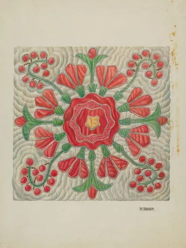 Applique Quilt by Ruth Buker, index of american design, 1940
