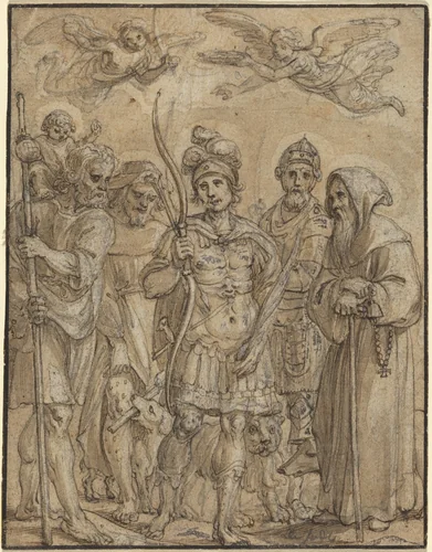 Five Saints by Pieter de Jode, drawing, 1570-1634