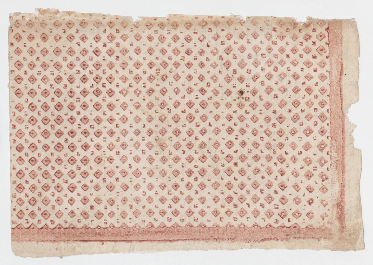 Sheet with overall pattern of squares and dots by anonymous, print, 1800-1900