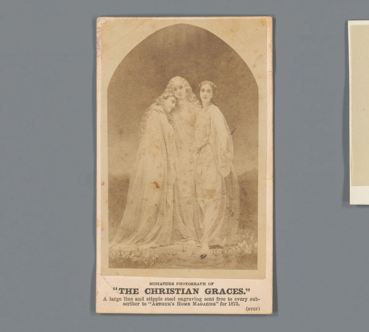 Fotoreproductie van een prent van de drie gratiën uitgegeven door Arthur's Illustrated Home Magazine als bijlage by anonymous, photograph, 1873