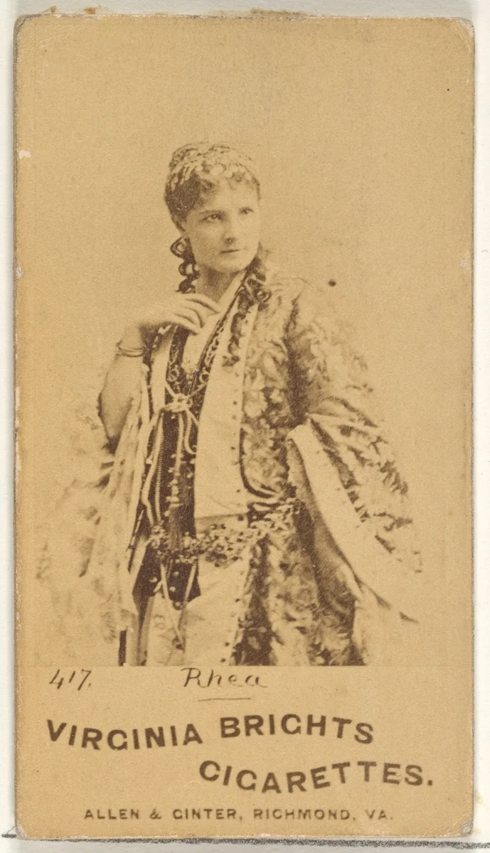 Card 417, Rhea, from the Actors and Actresses series (N45, Type 1) for Virginia Brights Cigarettes by Allen & Ginter, photograph, 1885-1891
