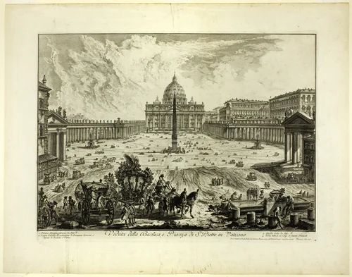 View of St. Peter's Basilica and Piazza in the Vatican, from Views of Rome by Giovanni Battista Piranesi, print, 1748