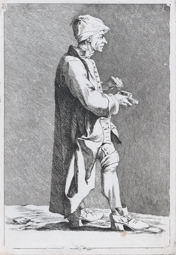 An Artist at the French Academy in Rome (?) with Box of Snuff, pl. VII from "Recueil de caricatures" by Ange Laurent de La Live de Jully, print, 1749-1759