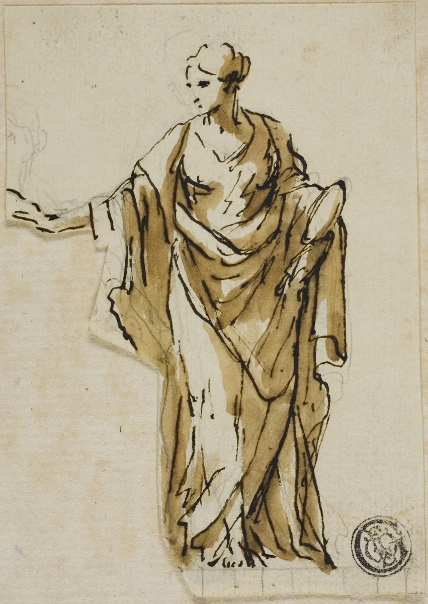 Standing Female Figure with Right Hand Raised by John Michael Rysbrack
James Thornhill, drawing, 1713-1770