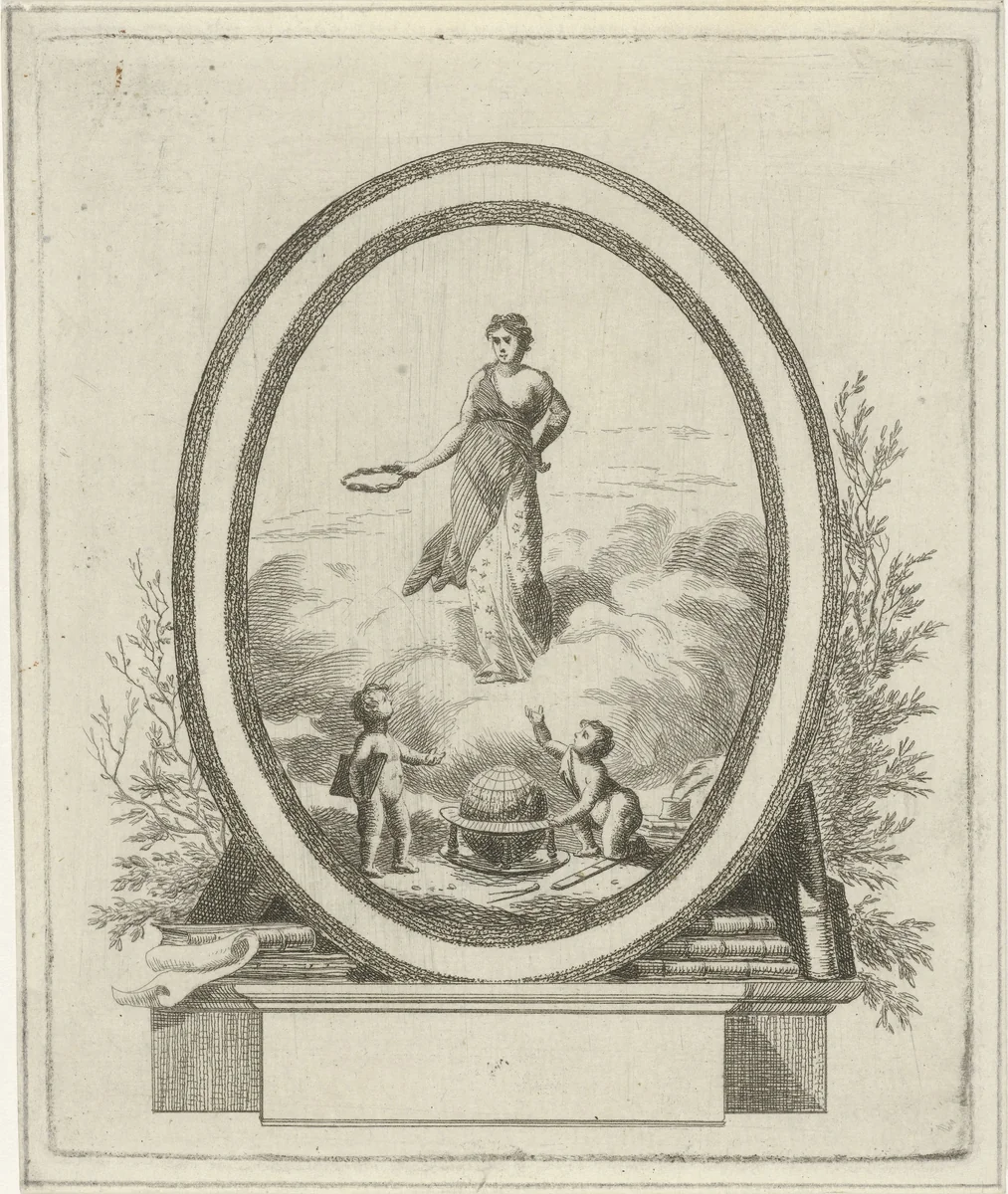 Vignet met vrouw met lauwerkrans by Hermanus Fock, print, 1810