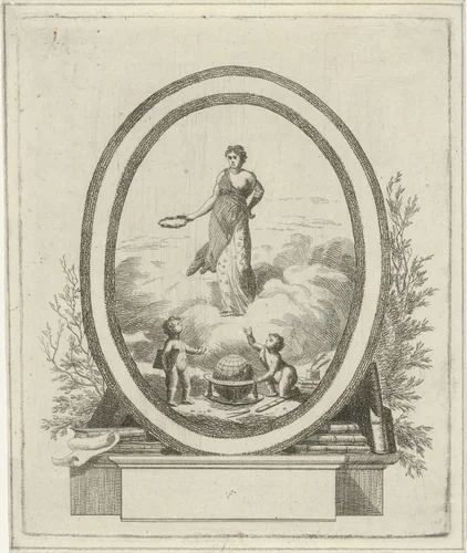 Vignet met vrouw met lauwerkrans by Hermanus Fock, print, 1810